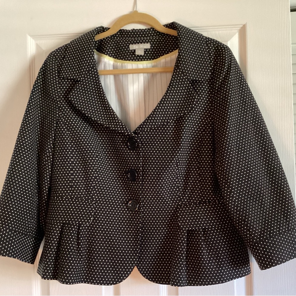 Ella Rose Black Polka Dot Blazer 3/4 Sleeve Peplum Style Size 14